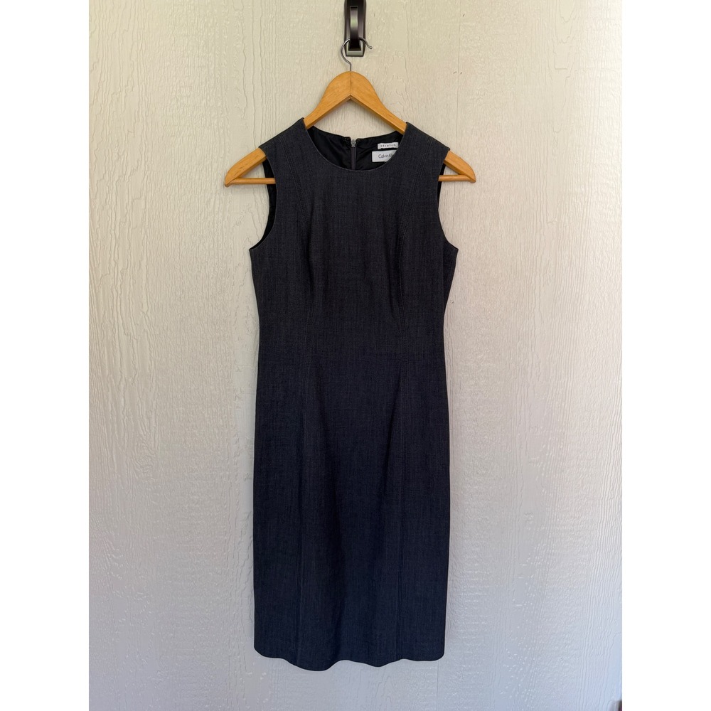 Calvin Klein Womens Stretch Sheath Dress Charcoal Gray Sleeveless Size 2
